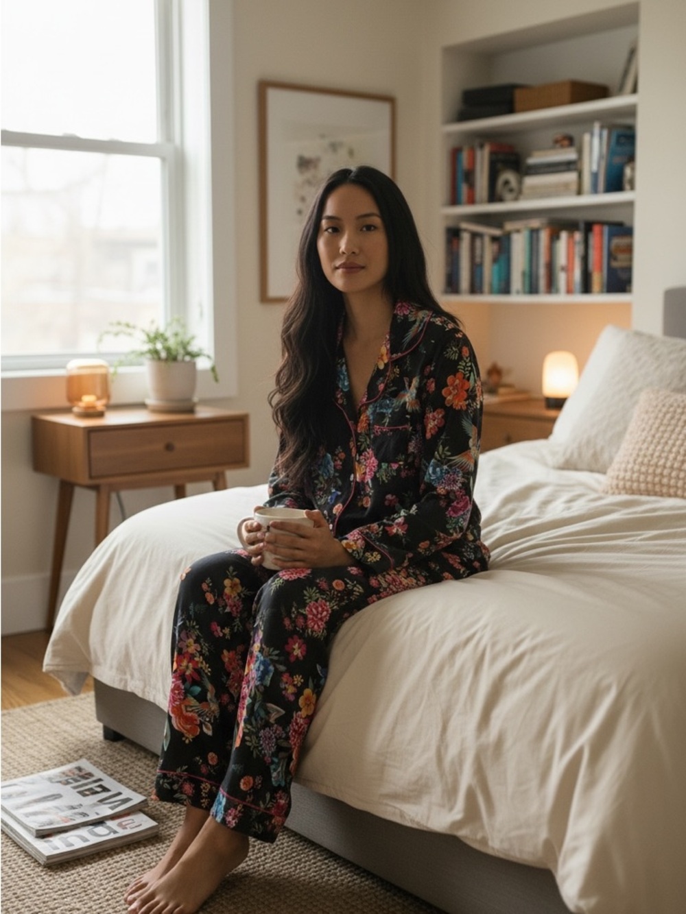 Johnny Was Black Floral Pajama Set